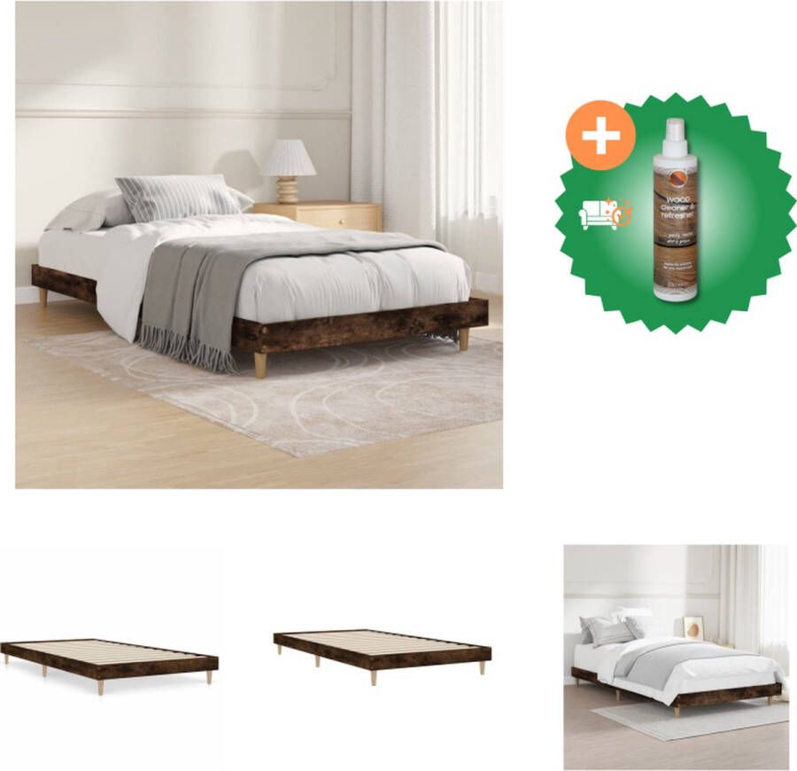 VidaXL Bedframe Gerookt eiken 193 x 93 x 20 cm Duurzaam hout Stevige poten Multiplex lattenbodem- Montage vereist Bed Inclusief Houtreiniger en verfrisser