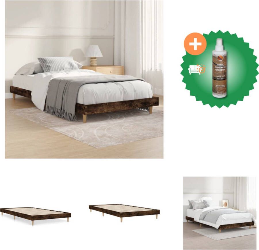 VidaXL Bedframe Gerookt Eiken 203 x 103 x 20 cm Duurzaam hout Ondersteunende poten Multiplex lattenbodem Bed Inclusief Houtreiniger en verfrisser