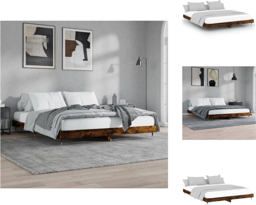 vidaXL Bedframe Gerookt eiken 203 x 153 x 20 cm Metalen poten Multiplex lattenbodem Bed