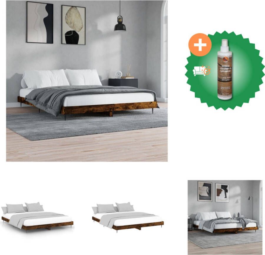 VidaXL Bedframe Gerookt Eiken 203 x 153 x 20 cm Multiplex Lattenbodem Bed Inclusief Houtreiniger en verfrisser