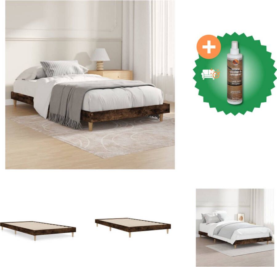 VidaXL Bedframe Gerookt Eiken 203 x 93 x 20 cm Stevige Poten Multiplex Lattenbodem Montage Vereist Geschikt voor 90 x 200 cm Matras (Niet Inbegrepen) Bed Inclusief Houtreiniger en verfrisser