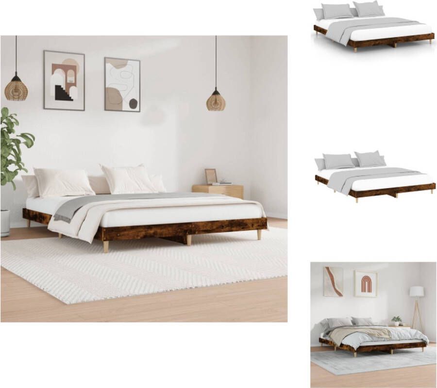 VidaXL Bedframe Gerookt eiken 203x183x20 cm Duurzaam materiaal Ondersteunende poten Multiplex lattenbodem Matras niet inbegrepen Bed - Foto 4