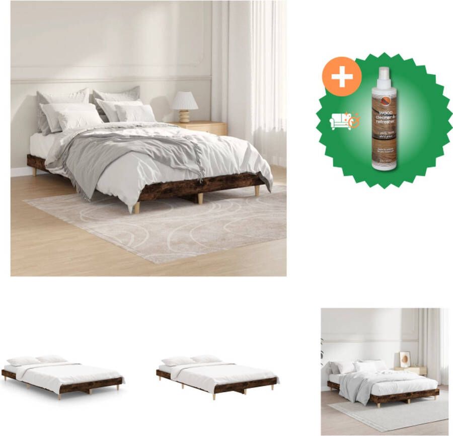 VidaXL Bedframe Slaapkamermeubelen 193 x 123 x 20 cm Gerookt eiken Duurzaam hout Metalen poten Multiplex lattenbodem Montage vereist Geen matras inbegrepen Bed Inclusief Houtreiniger en verfrisser - Foto 2