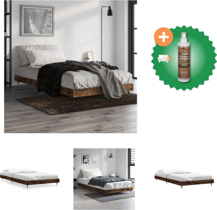 VidaXL Bedframe Gerookt Eiken 203 x 103 x 20 cm Duurzaam hout Ondersteunende poten Multiplex lattenbodem Bed Inclusief Houtreiniger en verfrisser - Foto 2