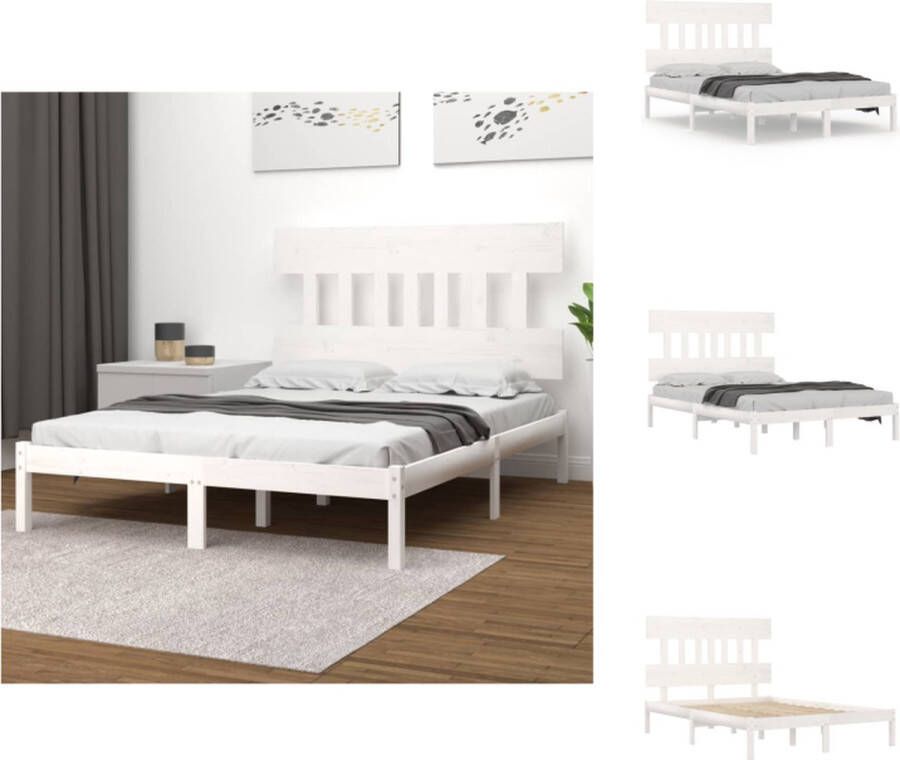 VidaXL Bedframe Bedframes Tweepersoonsbed Bed Bedframe massief hout wit 135x190 cm - Foto 2