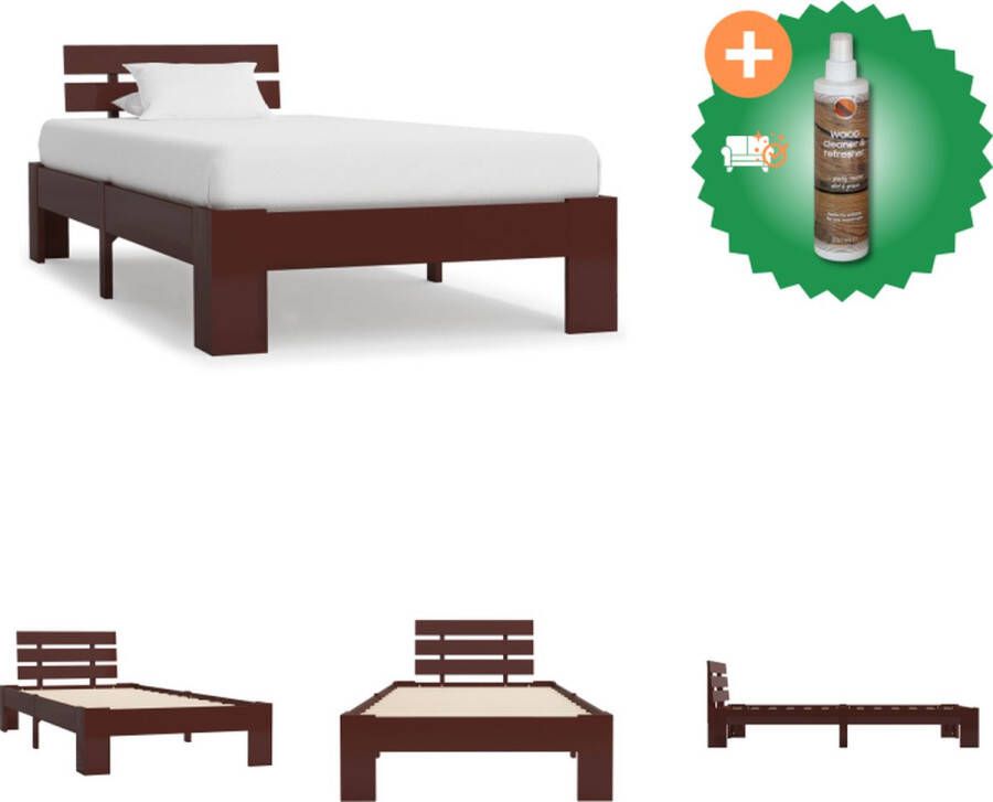 VidaXL Massief Grenenhouten Bedframe Donkerbruin 206 x 106 x 50 cm Geschikt voor 100 x 200 cm Matras Bed Inclusief Houtreiniger en verfrisser - Foto 4