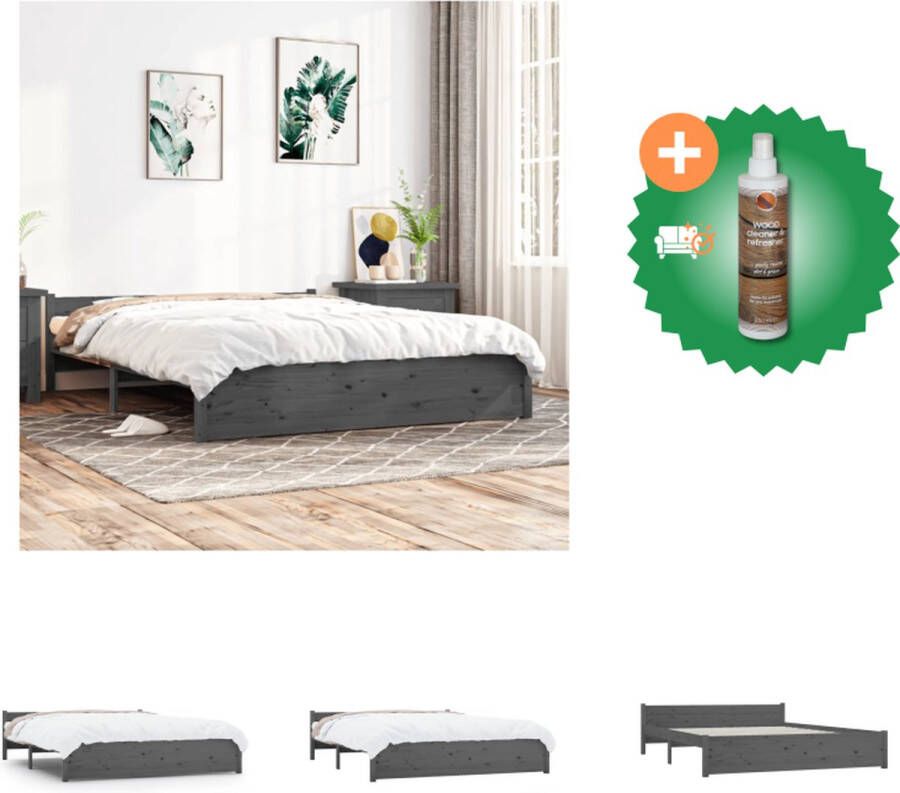 VidaXL Houten Bedframe Grijs 195.5 x 145.5 x 69.5 cm Massief grenenhout Geschikt voor matras 140 x 190 cm Bed Inclusief Houtreiniger en verfrisser - Foto 3
