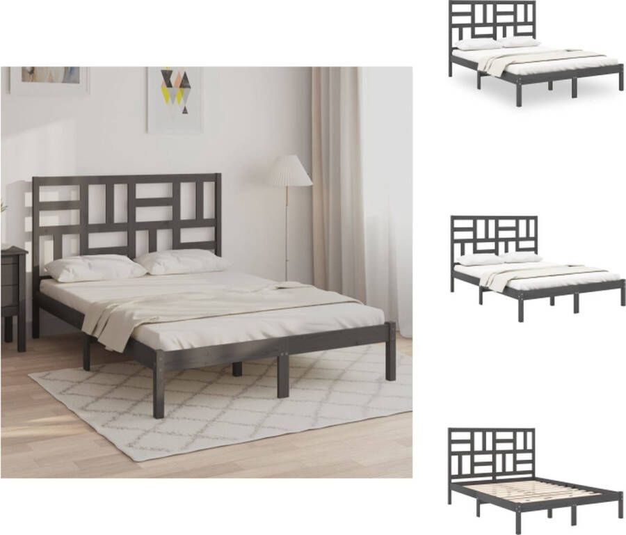 VidaXL Bedframe Grenenhout 140 x 200 cm Grijs Bed