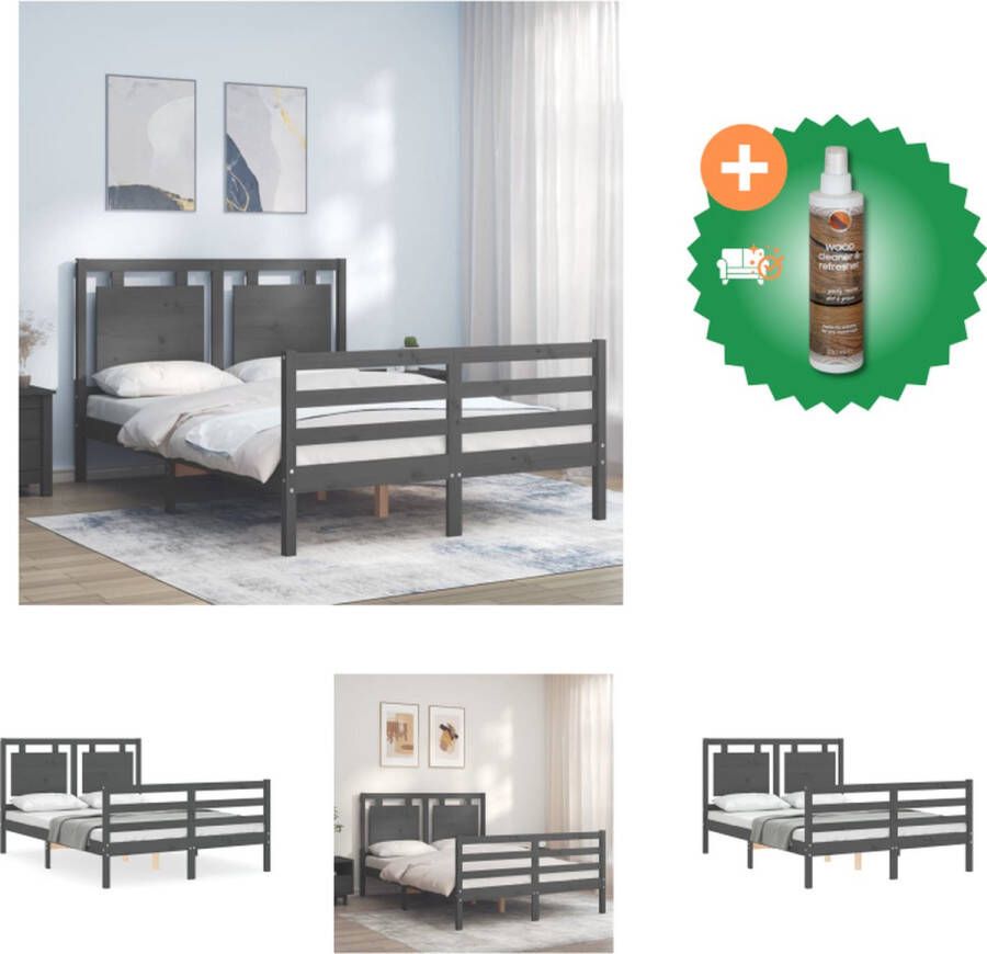 VidaXL Bedframe Massief Grenenhout Grijs 205.5 x 145.5 x 100 cm Functioneel hoofd- en voeteneinde Montage vereist Bed Inclusief Houtreiniger en verfrisser - Foto 4