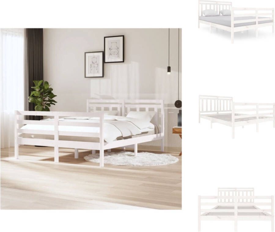 vidaXL Bedframe Grenenhout 140 x 200 cm Wit Bed