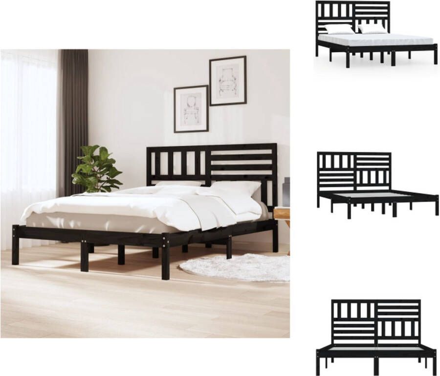 VidaXL Bedframe Bedframes Eenpersoonsbed Bed Bedframe massief grenenhout zwart 140x200 cm - Foto 9