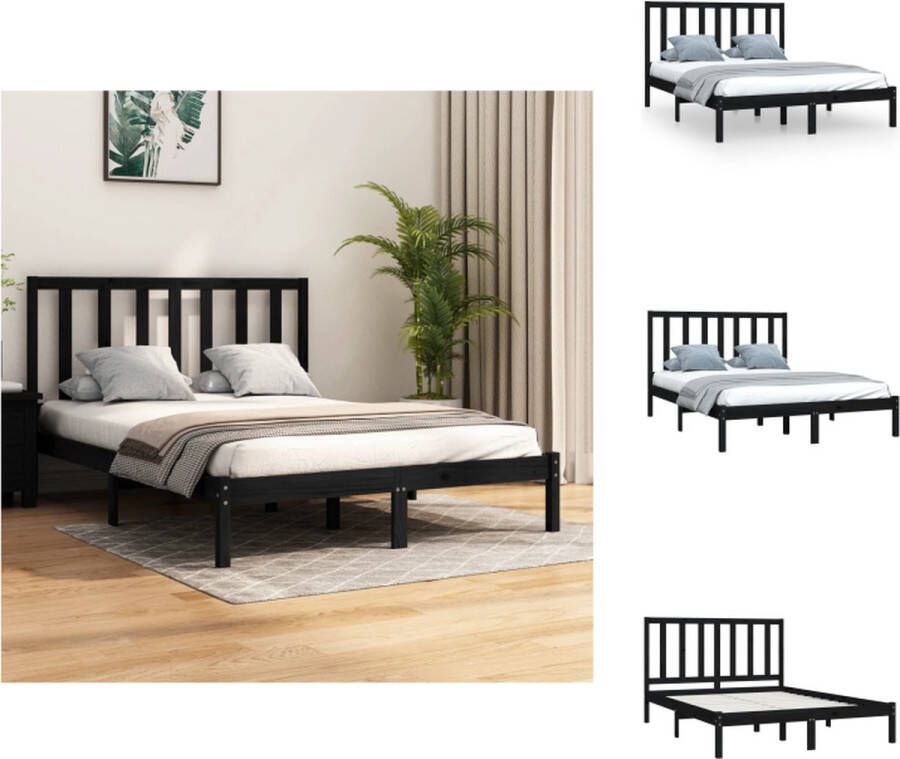 vidaXL Bedframe Grenenhout 140 x 200 cm Zwart Bed