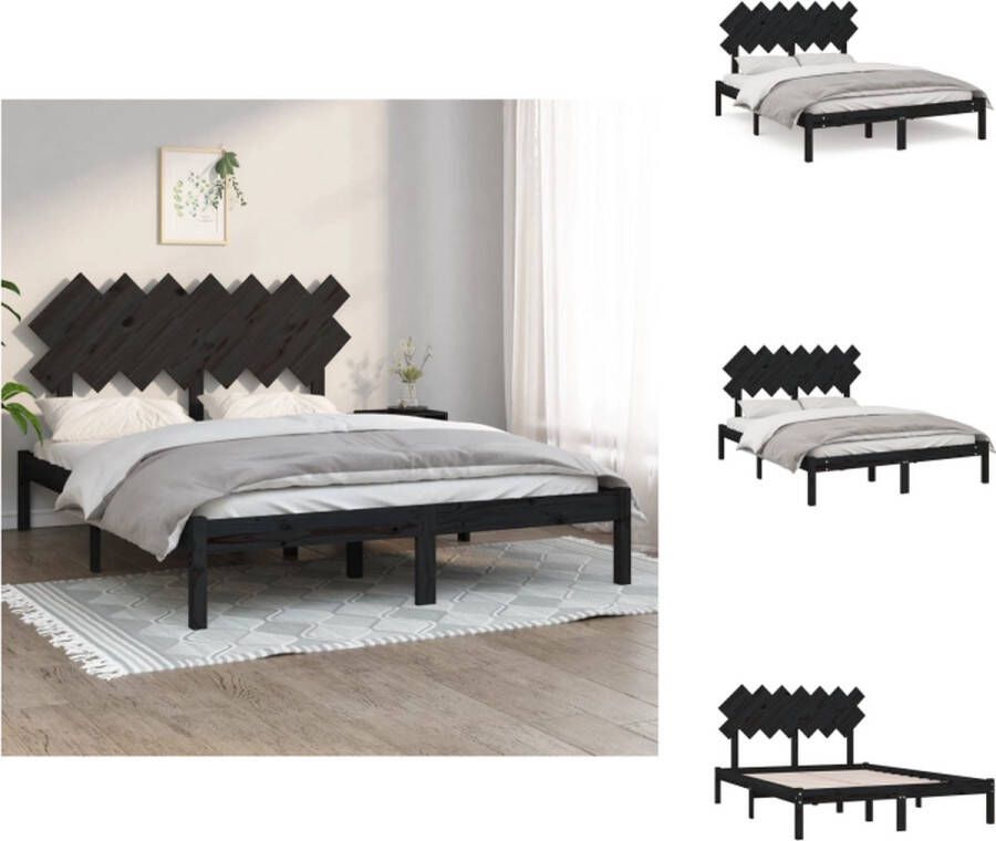 VidaXL Bedframe Bedframes Eenpersoonsbed Bed Bedframe massief grenenhout zwart 140x200 cm - Foto 5