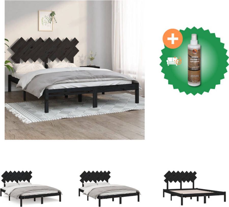VidaXL Bedframe Grenenhout 140 x 200 cm Zwart Bed Inclusief Houtreiniger en verfrisser - Foto 2