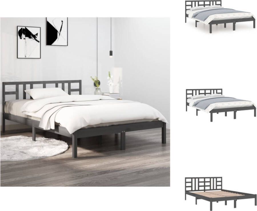 vidaXL Bedframe Grenenhout 140x190 cm Grijs Bed