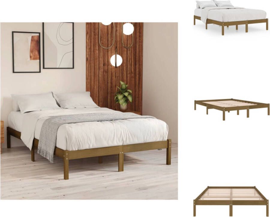VidaXL Bedframe Grenenhout 140x200 cm Honingbruin Montage vereist Bed