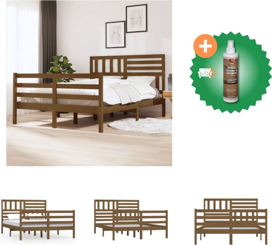 VidaXL Houten Bedframe Modern Bedroom Bedframes Afmetingen- 205.5 x 165.5 x 69.5 cm Kleur- Honingbruin Materiaal- Massief grenenhout Montage vereist Bed Inclusief Houtreiniger en verfrisser - Foto 2