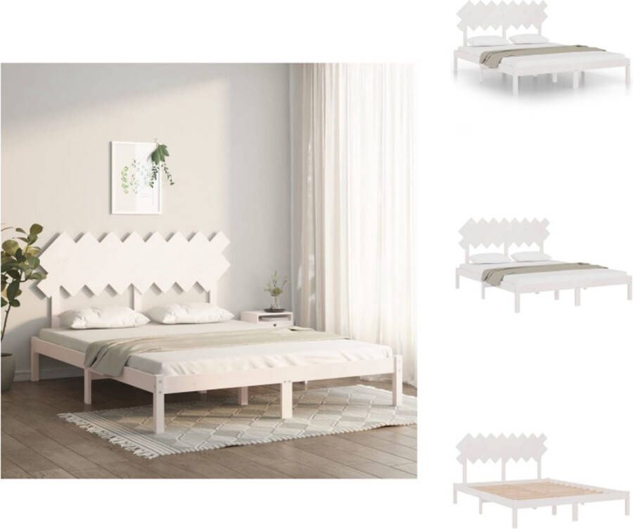 VidaXL Bedframe Bedframes Tweepersoonsbed Bed Bedframe massief hout wit 160x200 cm - Foto 2