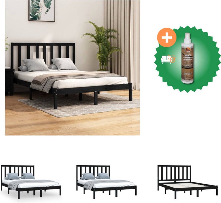 VidaXL Bedframe Massief Grenenhout Zwart 195.5 x 125.5 x 31 cm Inclusief hoofdeinde Geschikt voor 120 x 190 cm matras Montage vereist Bed Inclusief Houtreiniger en verfrisser