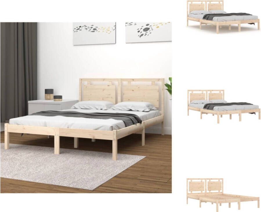 VidaXL Bedframe Grenenhout 195.5 x 125.5 x 31 cm Multiplex Lattenbodem 4FT Small Double Bed