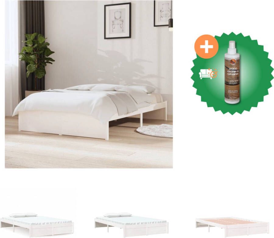 VidaXL Bedframe Grenenhout 195.5 x 125.5 x 31 cm Wit 120 x 190 cm Stabiele lattenbodem Bed Inclusief Houtreiniger en verfrisser