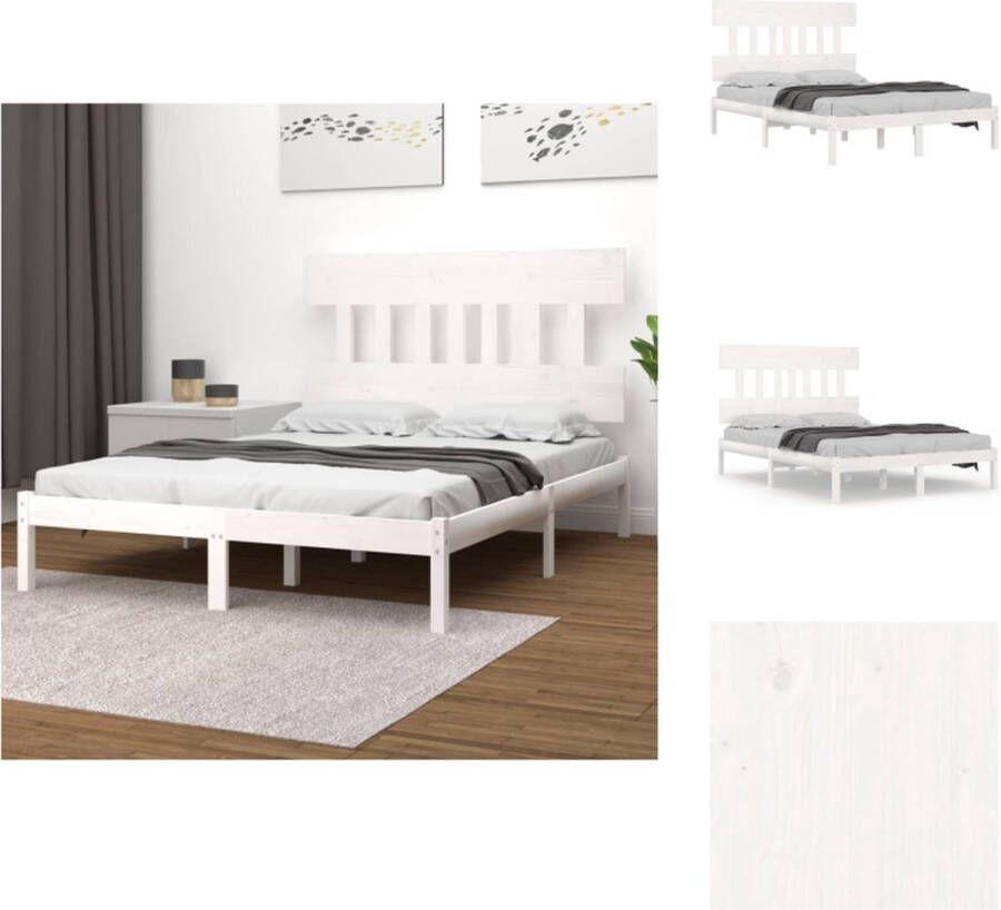 VidaXL Bedframe Grenenhout 195.5 x 125.5 x 31 cm Wit Bed