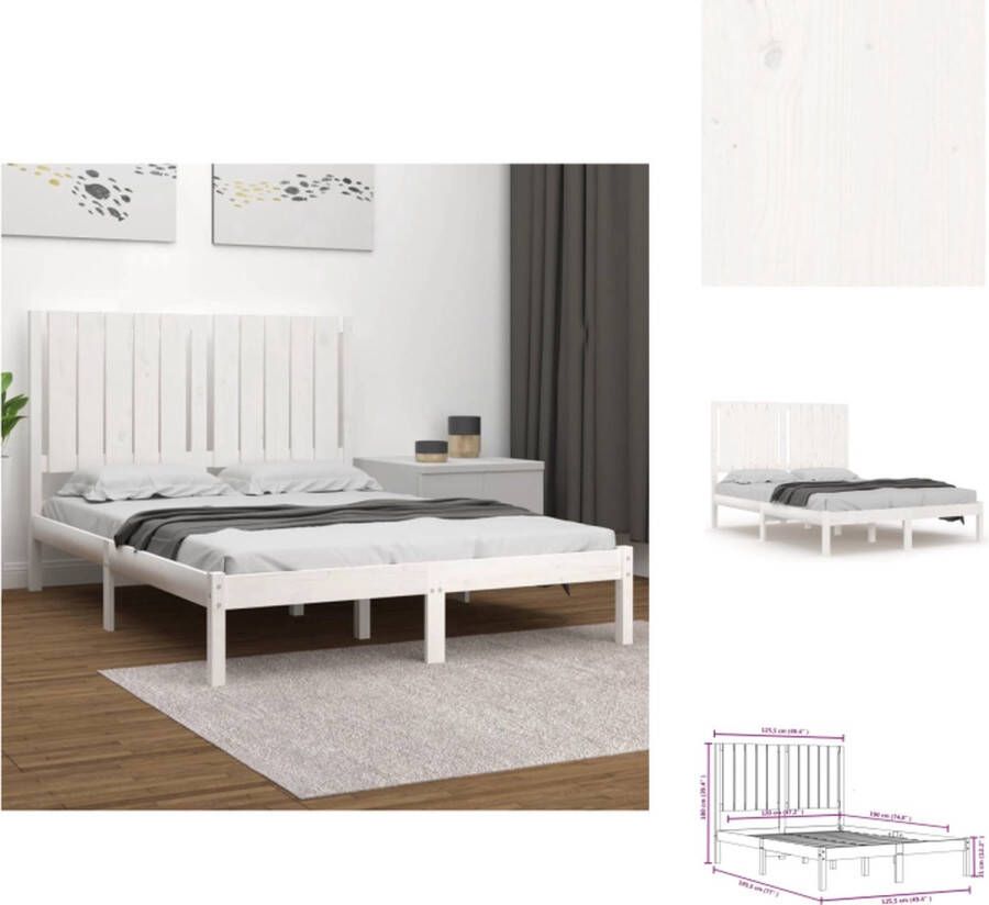 VidaXL Bedframe Bedframes Tweepersoonsbed Bed Bedframe massief hout wit 120x190 cm 4FT Small Double