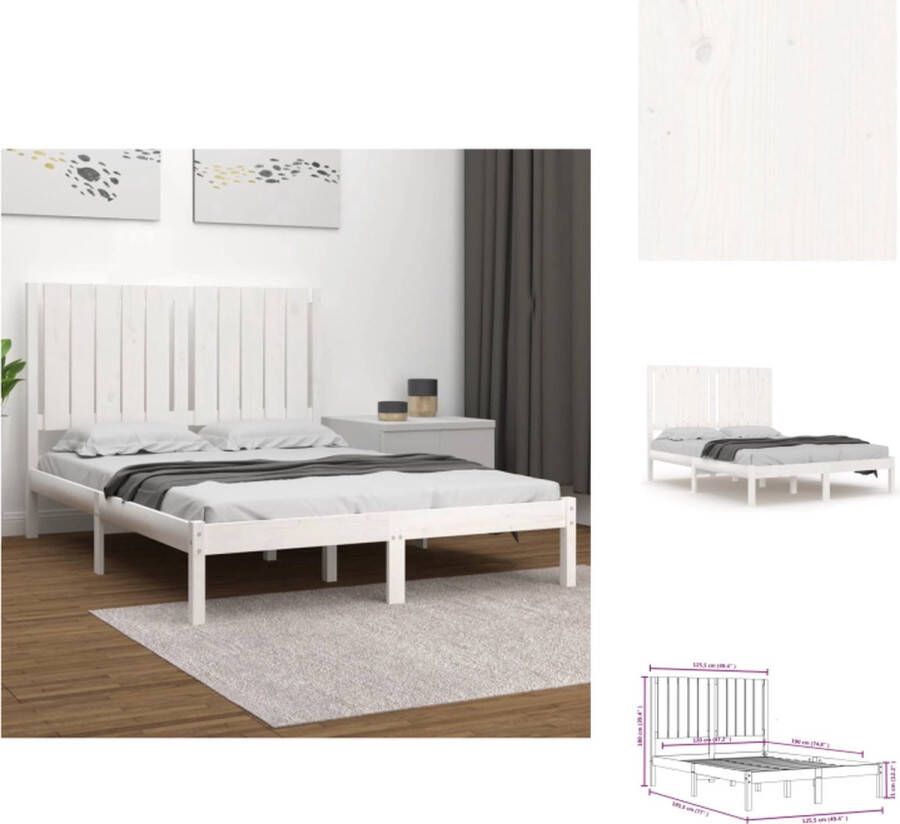 vidaXL Bedframe Grenenhout 195.5 x 125.5 x 31 cm Wit Bed