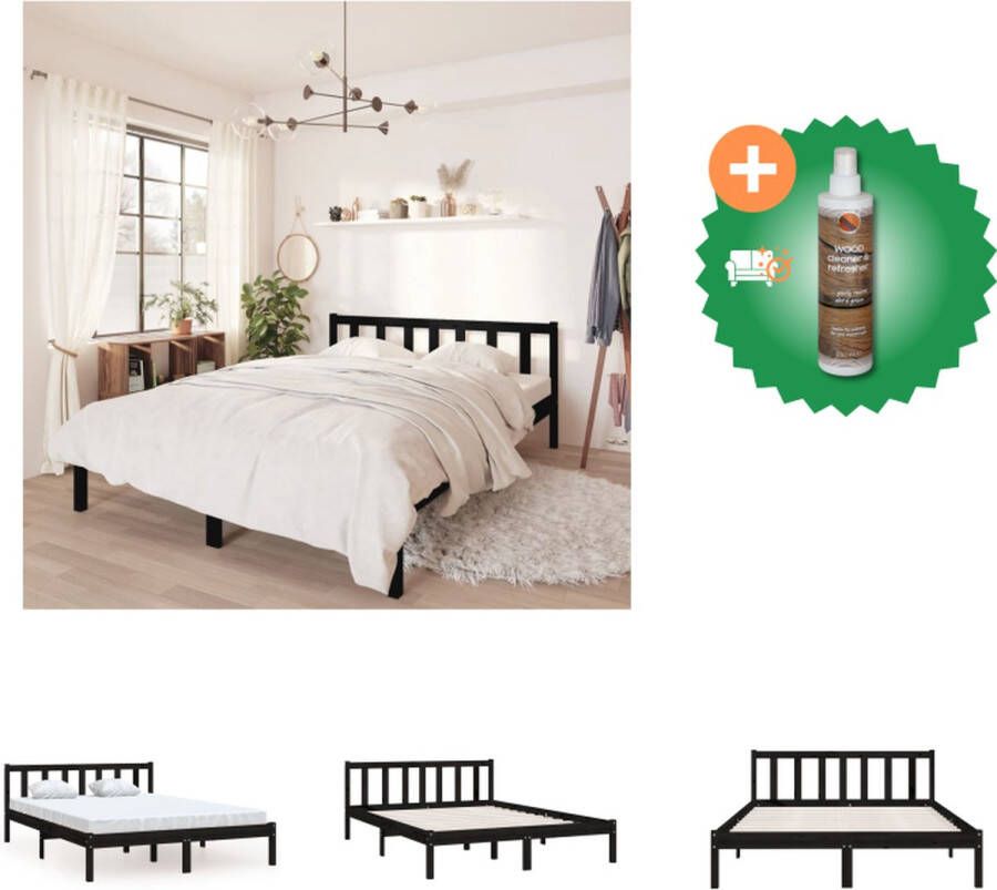 VidaXL Bedframe Massief Grenenhout Zwart 195.5 x 125.5 x 31 cm Inclusief hoofdeinde Geschikt voor 120 x 190 cm matras Montage vereist Bed Inclusief Houtreiniger en verfrisser - Foto 3