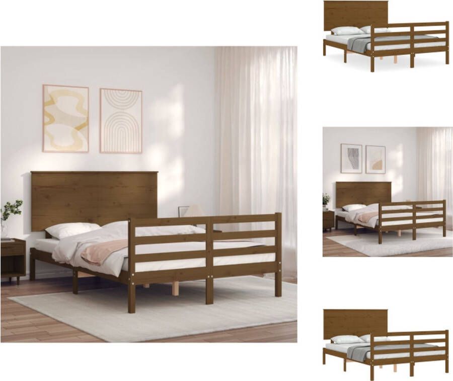 VidaXL Bedframe Grenenhout 195.5 x 125.5 x 82.5 cm Honingbruin Bed