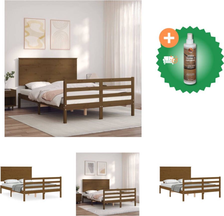 VidaXL Bedframe Grenenhout 195.5 x 125.5 x 82.5 cm Honingbruin Bed Inclusief Houtreiniger en verfrisser