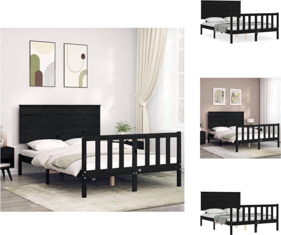 VidaXL Bedframe Grenenhout 195.5 x 125.5 x 82.5 cm Zwart Bed