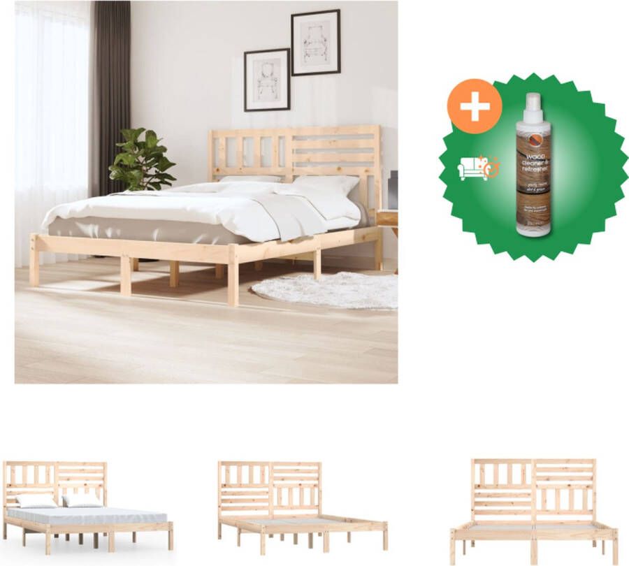 VidaXL Bedframe Grenenhout 195.5 x 126 x 100 cm Onbehandeld Geschikt voor 120 x 190 cm matras Inclusief hoofdeinde Bed Inclusief Houtreiniger en verfrisser