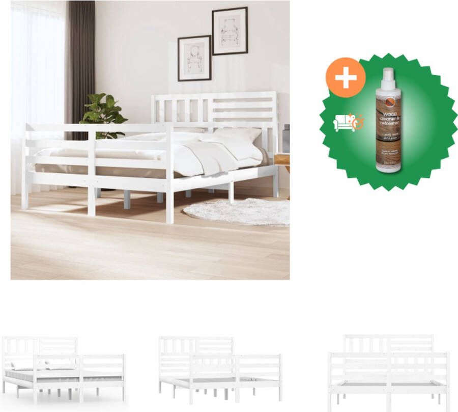 VidaXL Bedframe Grenenhout Wit 120 x 190 cm Stevig en stabiel Rustiek design Bed Inclusief Houtreiniger en verfrisser