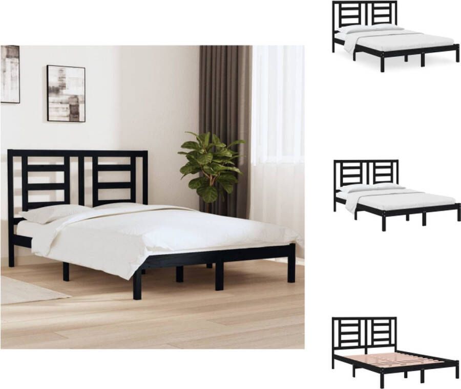VidaXL Bedframe Bedframes Bed Bedbodem Bedframe massief grenenhout zwart 135x190 cm - Foto 3