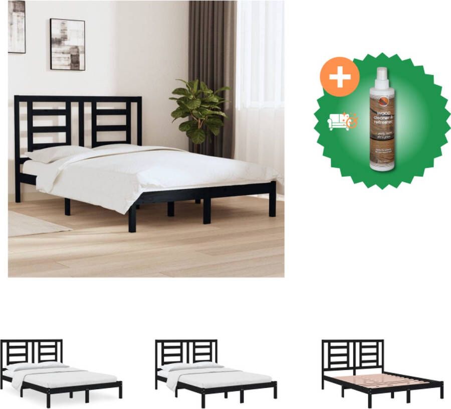 VidaXL Bedframe Houten bedframe 195.5 x 140.5 x 69.5 cm Zwart Geschikt voor matras van 135 x 190 cm Stabiel en comfortabel Inclusief hoofdeind Montage vereist Bed Inclusief Houtreiniger en verfrisser - Foto 2