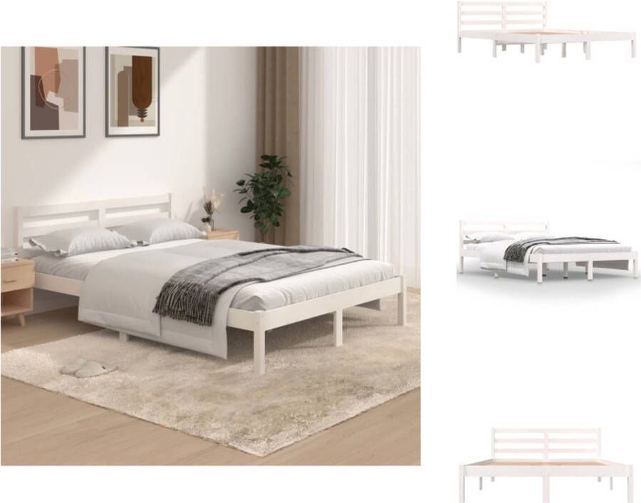 VidaXL Houten Bed Massief Grenenhout Praktische Lattenbodem Wit 202 x 146.5 x 26 cm Bed