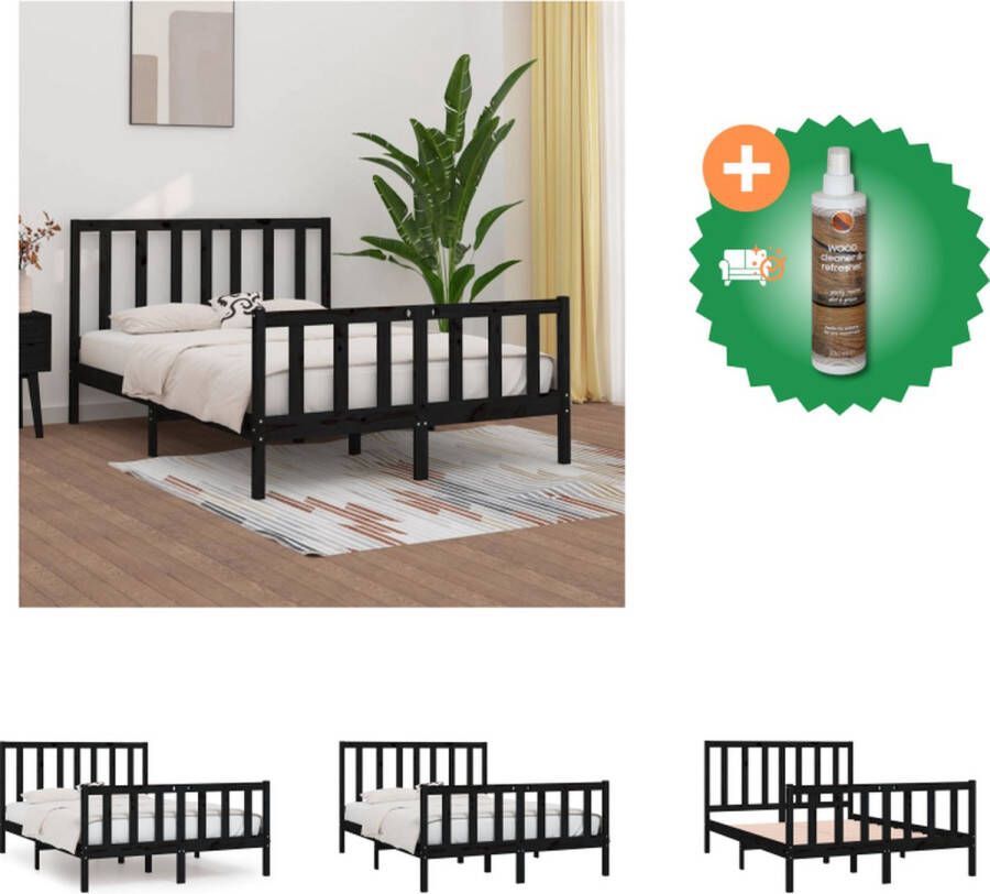 VidaXL Bedframe Houten bedframe 195.5 x 140.5 x 69.5 cm Zwart Geschikt voor matras van 135 x 190 cm Stabiel en comfortabel Inclusief hoofdeind Montage vereist Bed Inclusief Houtreiniger en verfrisser - Foto 3