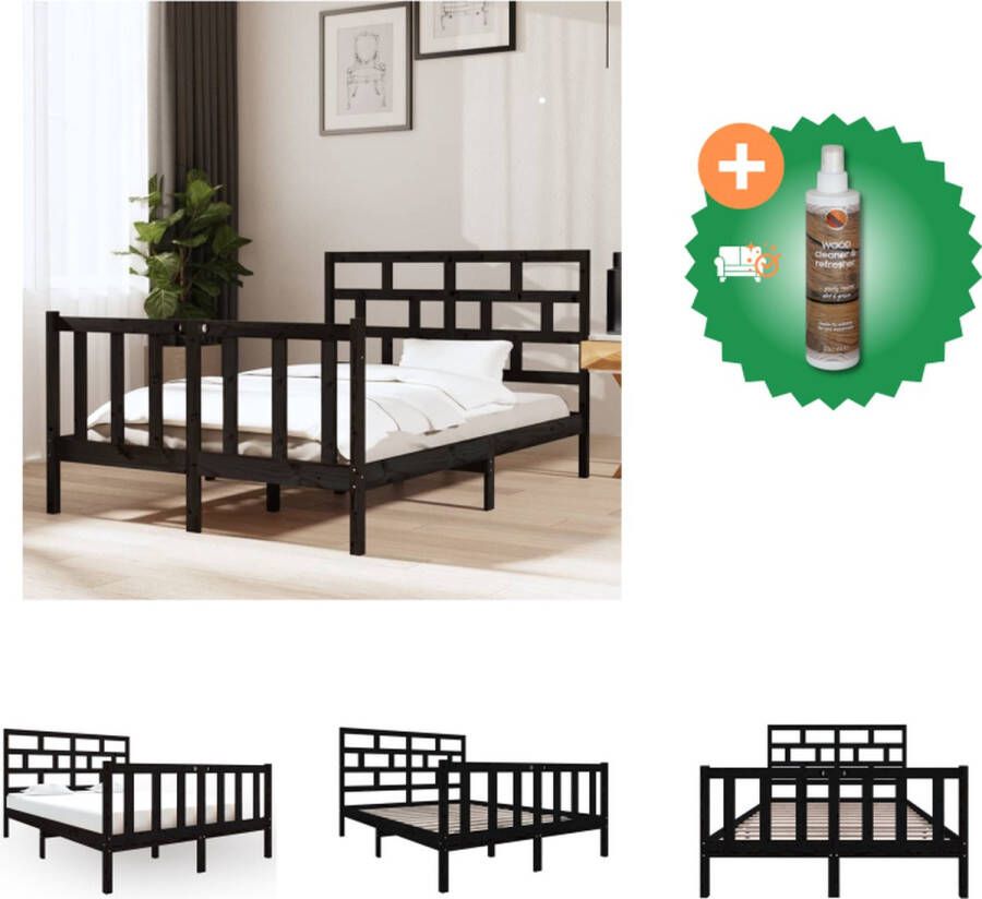 VidaXL Bedframe Houten bedframe 195.5 x 140.5 x 69.5 cm Zwart Geschikt voor matras van 135 x 190 cm Stabiel en comfortabel Inclusief hoofdeind Montage vereist Bed Inclusief Houtreiniger en verfrisser