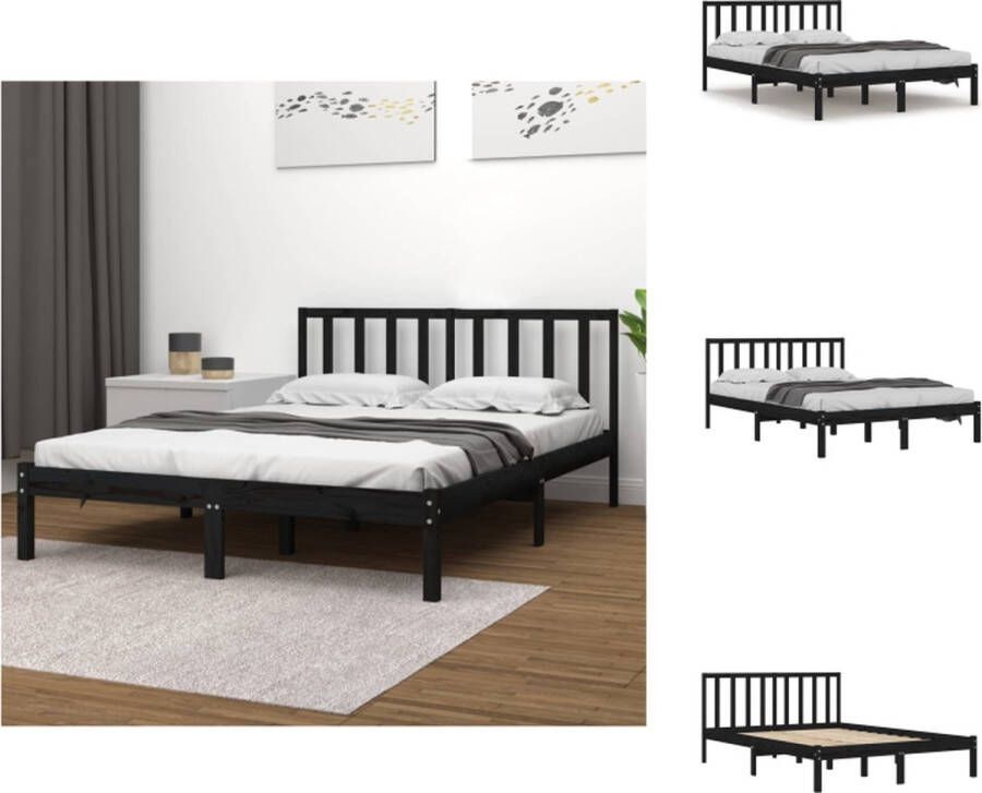 VidaXL Houten Bedframe Massief Grenenhout Stabiel en Decoratief 193.5 x 138.5 x 30 cm Zwart Geschikt voor 135 x 190 cm Matras Bed - Foto 7