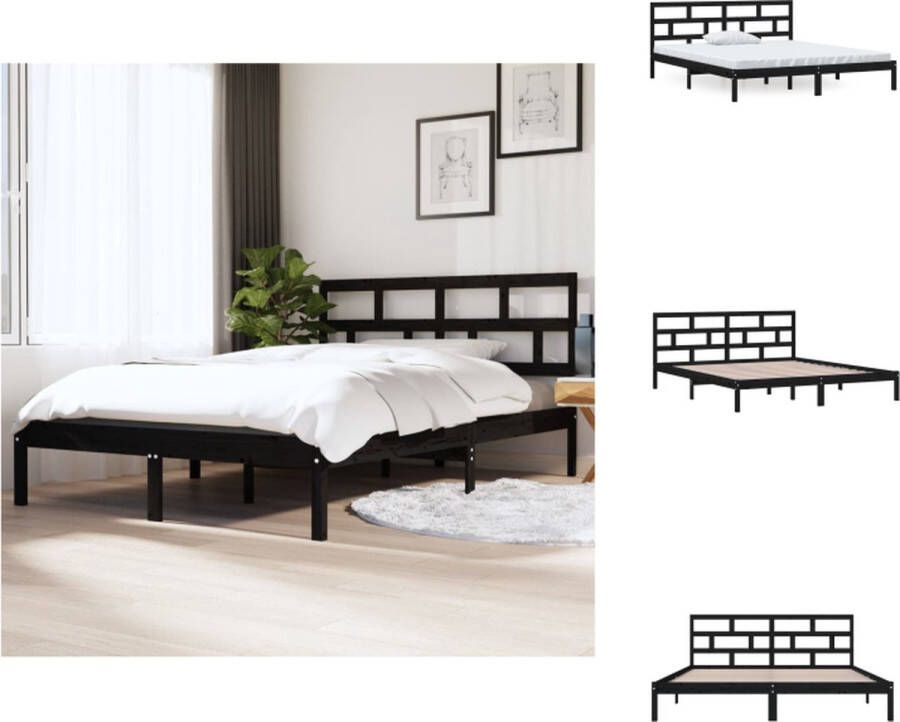 VidaXL Houten Bedframe Massief Grenenhout Stabiel en Decoratief 193.5 x 138.5 x 30 cm Zwart Geschikt voor 135 x 190 cm Matras Bed - Foto 2