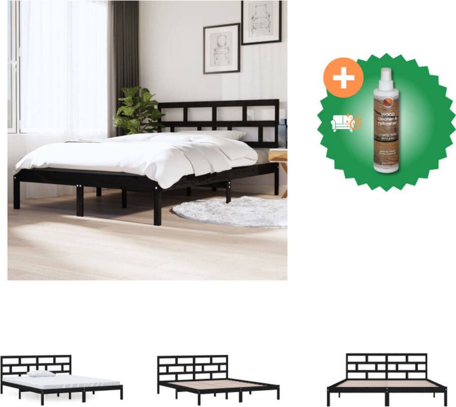 VidaXL Bedframe Houten bedframe 195.5 x 140.5 x 69.5 cm Zwart Geschikt voor matras van 135 x 190 cm Stabiel en comfortabel Inclusief hoofdeind Montage vereist Bed Inclusief Houtreiniger en verfrisser - Foto 10