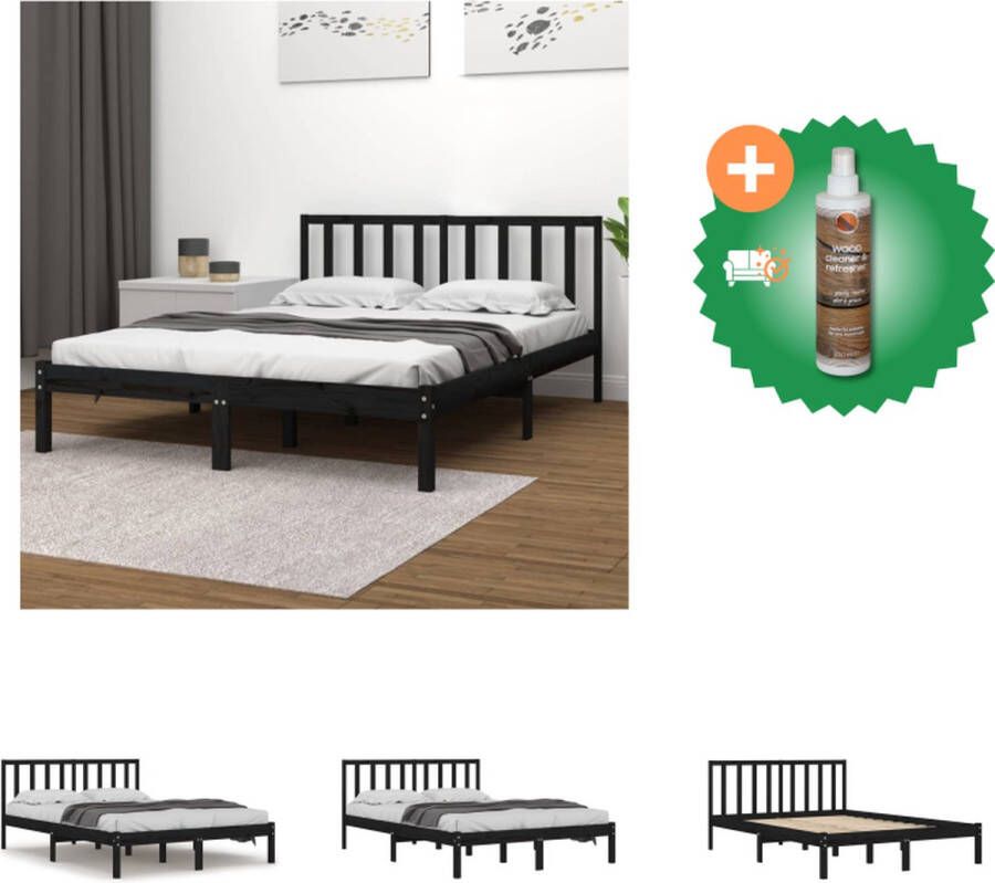 VidaXL Bedframe Houten bedframe 195.5 x 140.5 x 69.5 cm Zwart Geschikt voor matras van 135 x 190 cm Stabiel en comfortabel Inclusief hoofdeind Montage vereist Bed Inclusief Houtreiniger en verfrisser - Foto 12