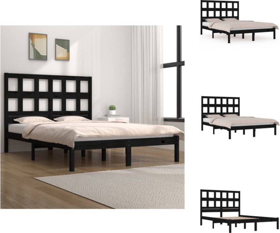 VidaXL Bedframe Grenenhout 195.5 x 145.5 x 31 cm Comfortabel hoofdeinde Zwart Bed