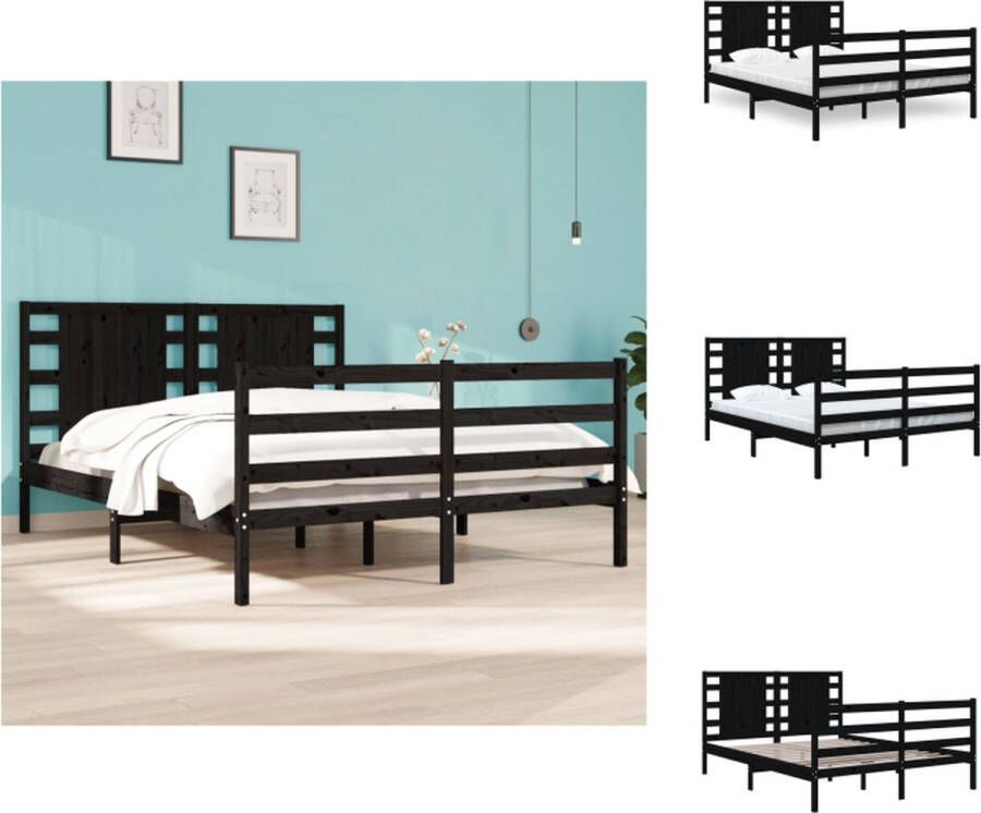 VidaXL Bedframe Grenenhout 195.5 x 145.5 x 69.5 cm Zwart Bed