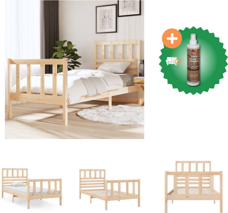 VidaXL Houten Bedframe eenpersoonsbed 193.5 x 78.5 x 30 cm massief grenenhout multiplex lattenbodem geschikt voor 75 x 190 cm matras montage vereist Bed Inclusief Houtreiniger en verfrisser - Foto 2