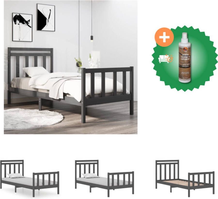 VidaXL Bedframe massief hout grijs 90x190 cm 3FT Single Bed Inclusief Houtreiniger en verfrisser