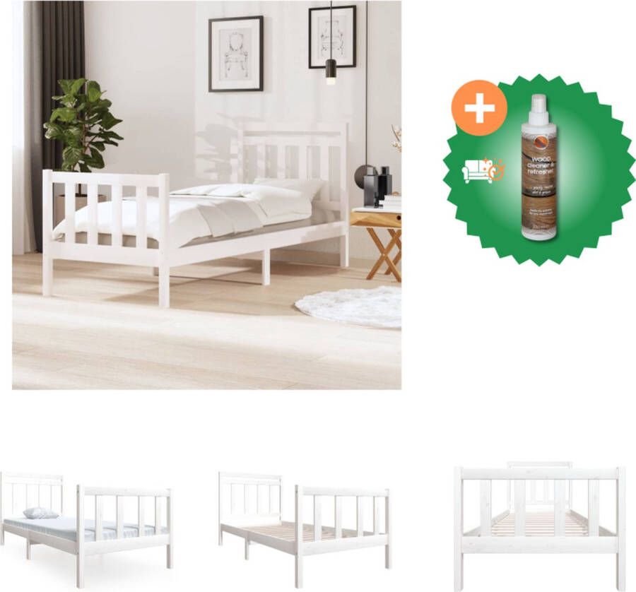 VidaXL Bedframe Grenenhout 195.5 x 96 x 100 cm Wit 90 x 190 cm geschikte matras Montage vereist Bed Inclusief Houtreiniger en verfrisser