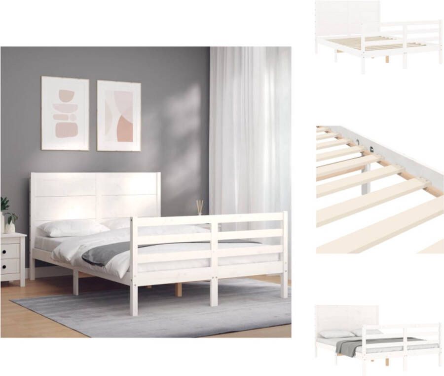 VidaXL Bedframe Bedframes Bed Tweepersoonsbed Bedframe met hoofdbord massief hout wit 140x190 cm - Foto 13