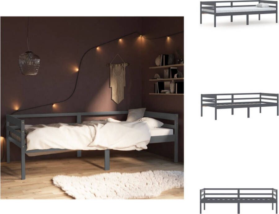 VidaXL Bedframe Bed Frame Bed Frames Bedframe massief grenenhout donkergrijs 90x200 cm - Foto 4